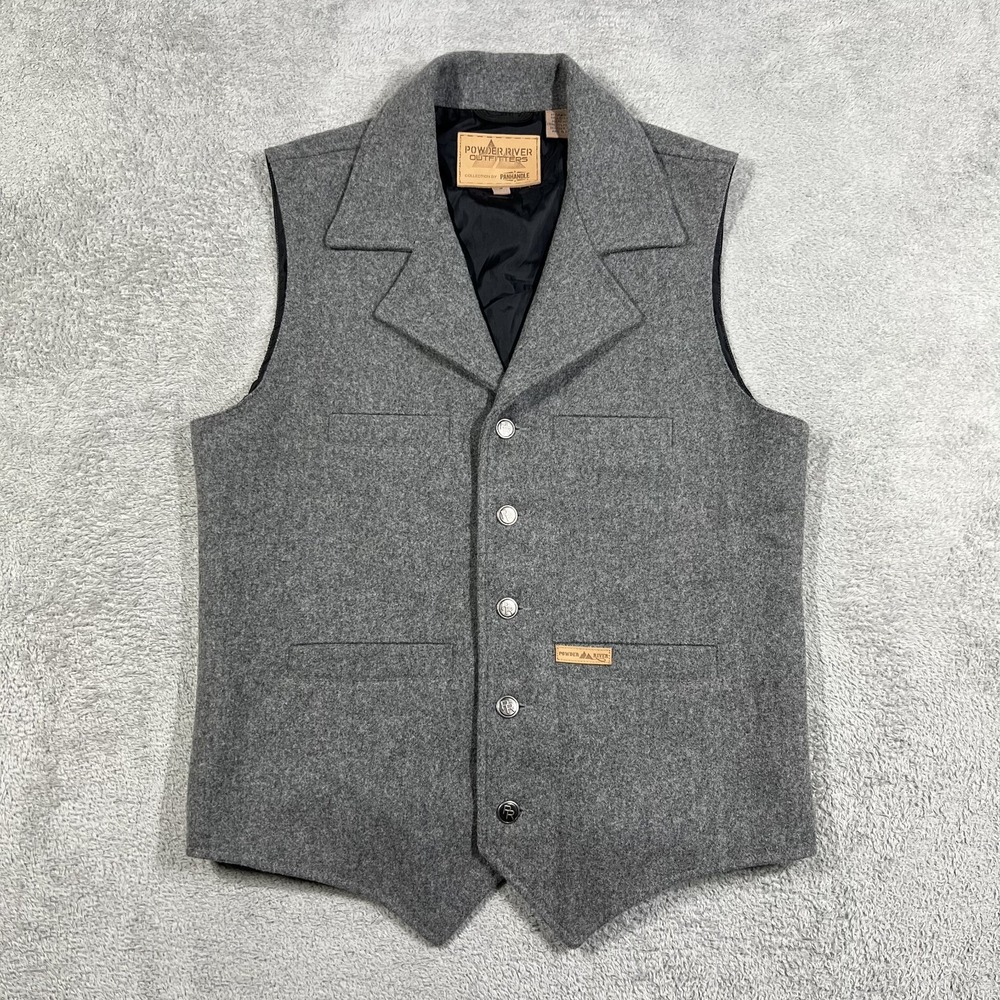 Powder River Outfitters Vest Mens Small Gray Wool Panhandle Cowboy Western Ranch